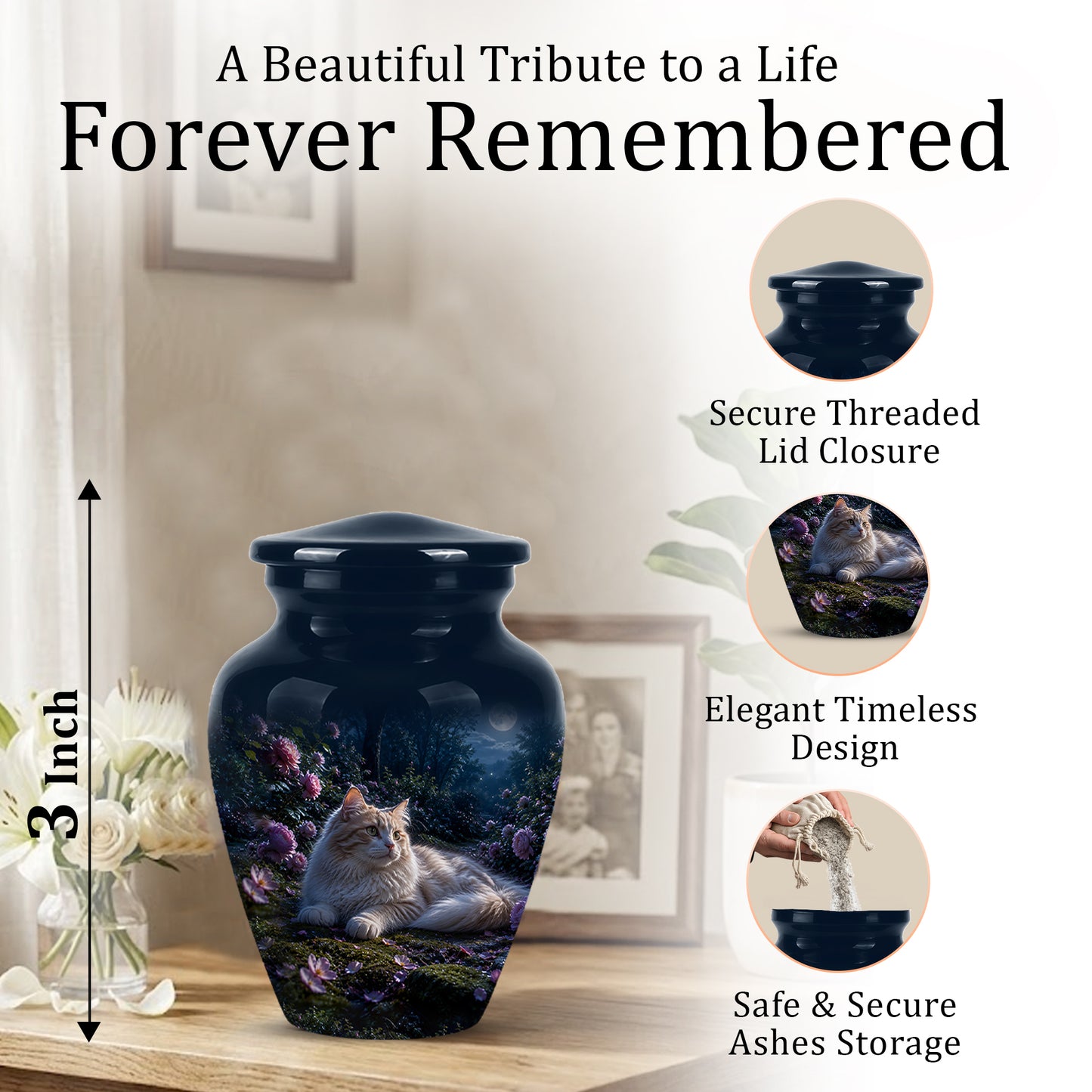 White Cat Memorial Urn - Beautiful Eternal Rest Urns For Pet Ashes
