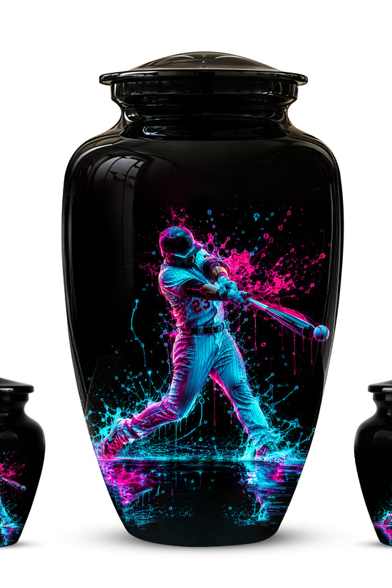 Artistic Baseball Player Funeral Urn - Personalized Black Urns For Ashes