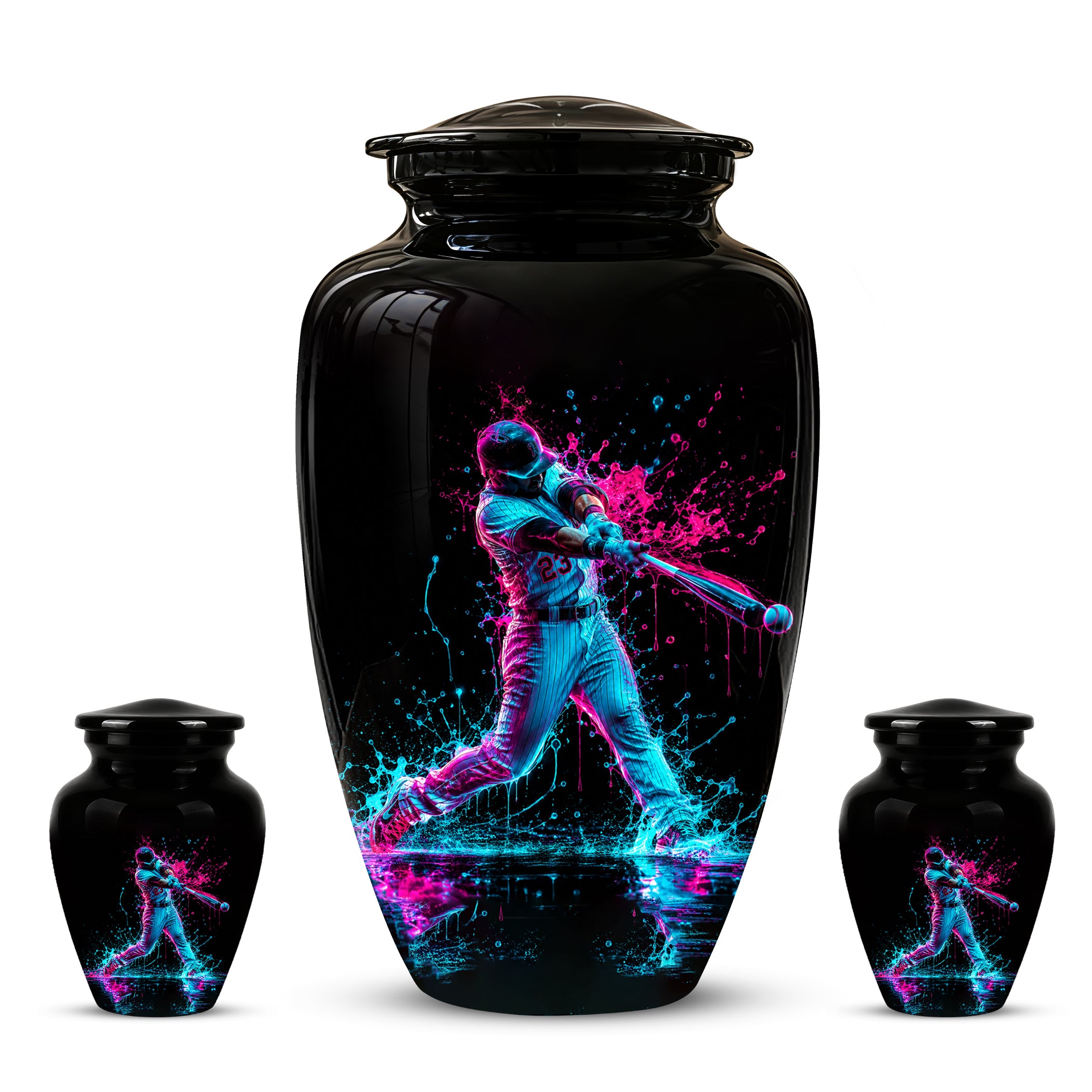 Artistic Baseball Player Funeral Urn - Personalized Black Urns For Ashes