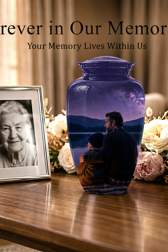 Father & Son Love Cremation Urn - Mountain Night Scenic Urns For Dad