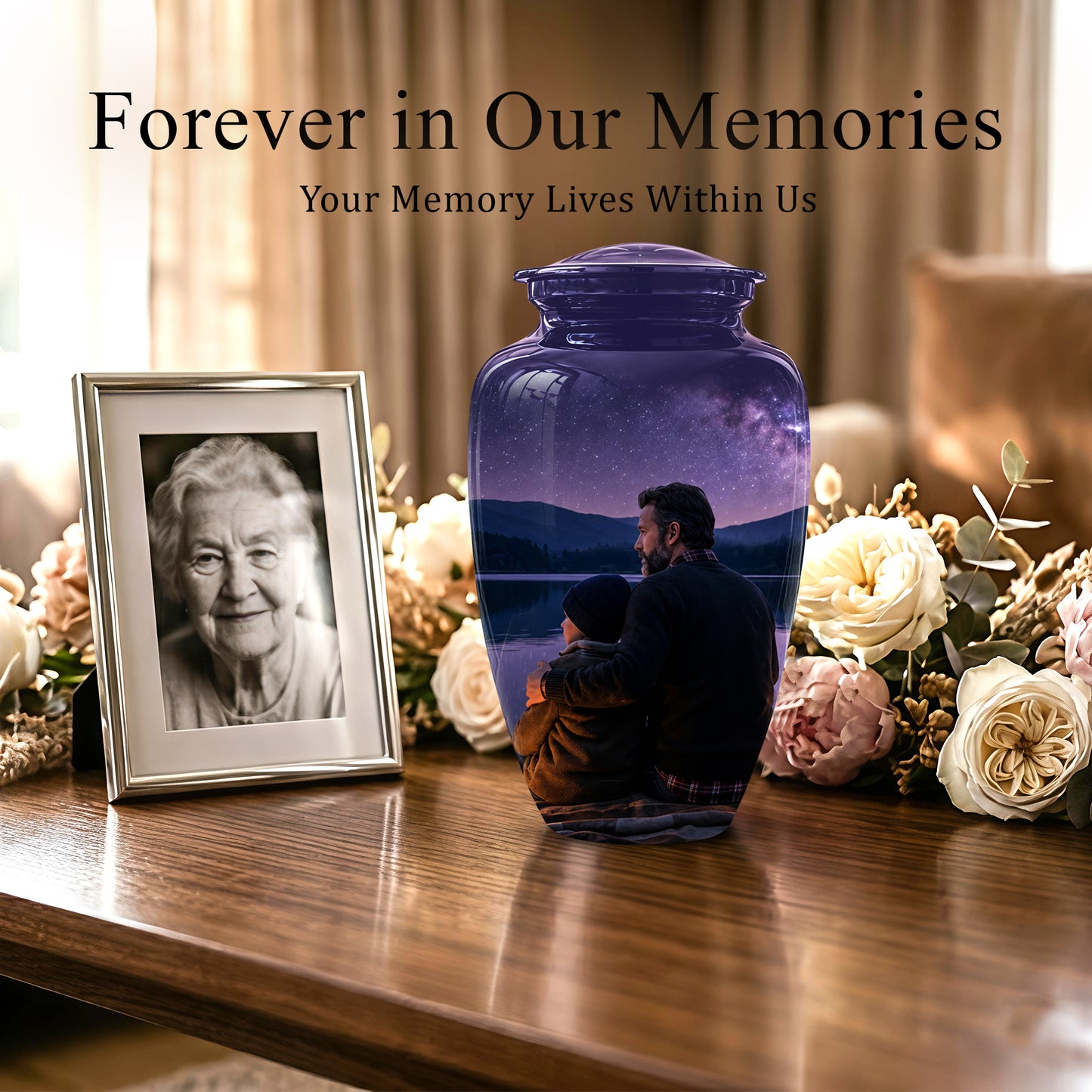 Father & Son Love Cremation Urn - Mountain Night Scenic Urns For Dad