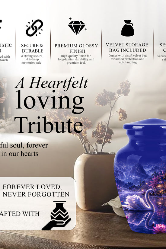 White Swan Cremation Urn - Night Landscape Funeral Urns For Human Ashes