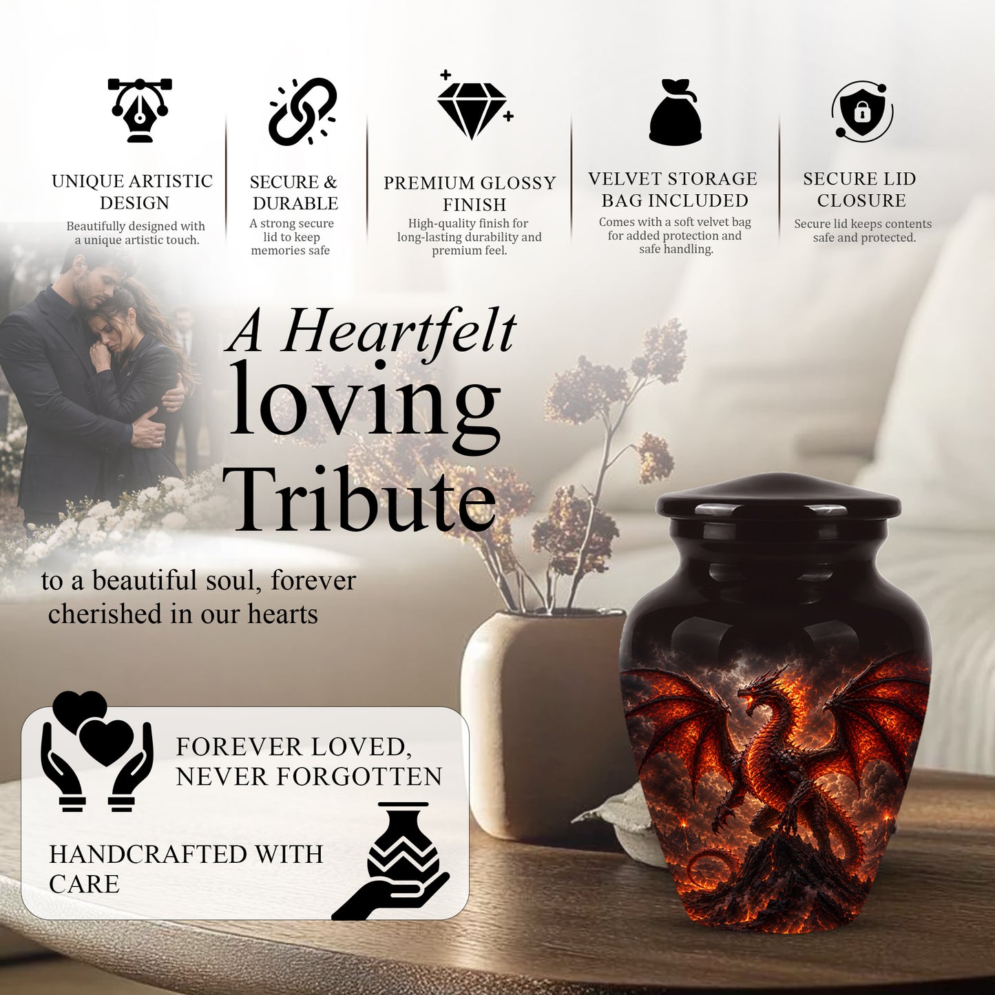 Dragon Fire Cremation Urn - Mythical Dragon Urn For Men & Women Ashes