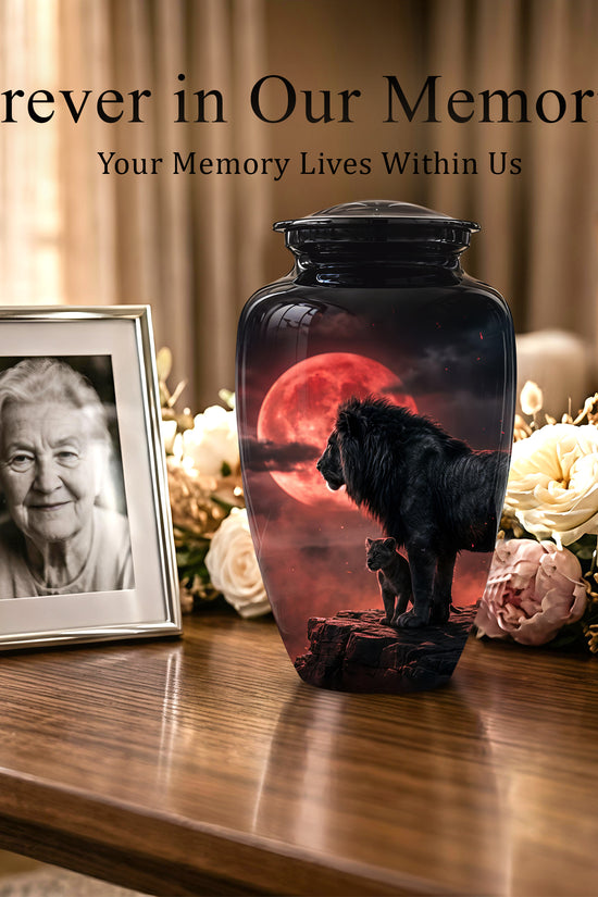 Lion With Cub Cremation Urn - Blood Moon Urns For Human Ashes
