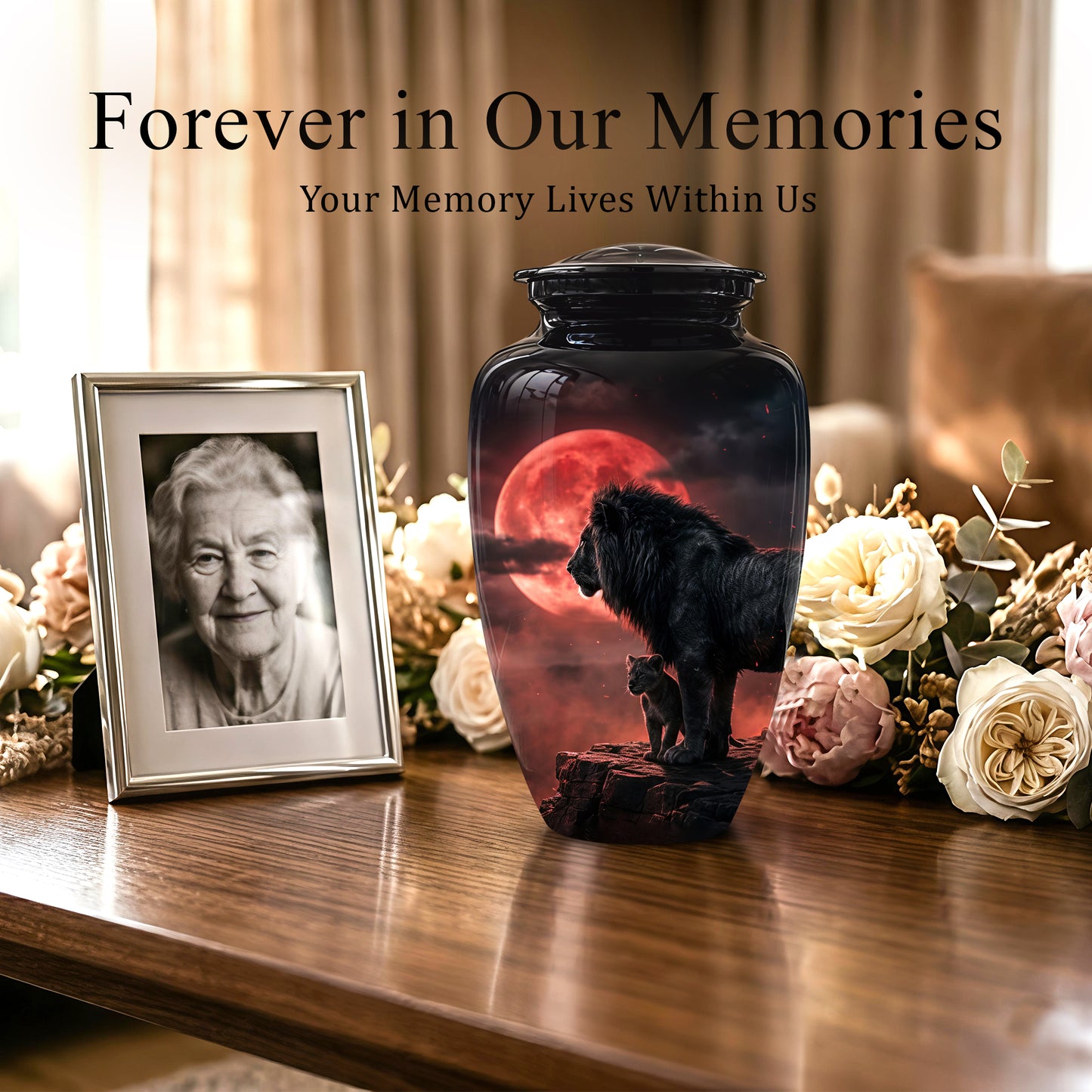 Lion With Cub Cremation Urn - Blood Moon Urns For Human Ashes