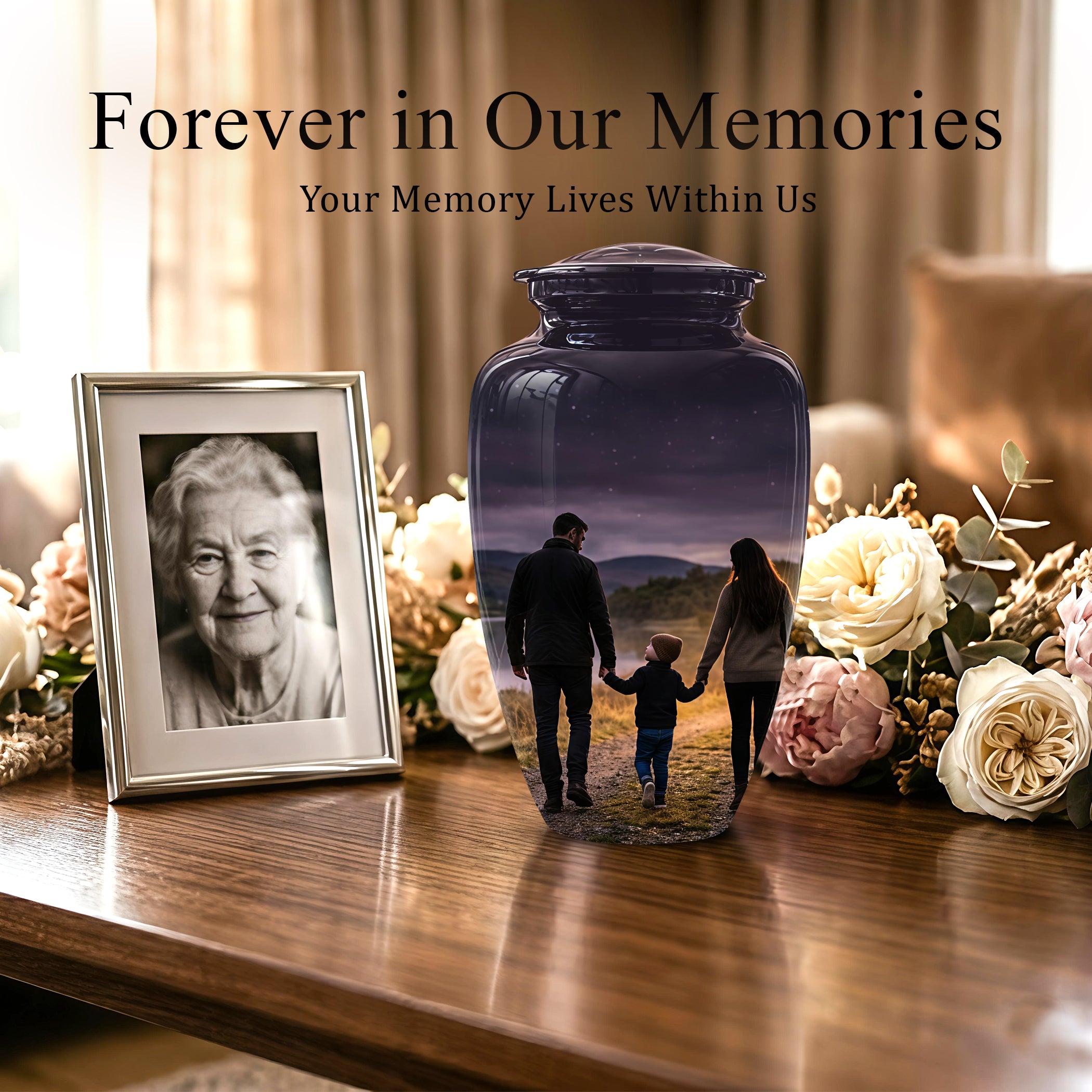 Dad, Son & Mom Cremation Urn - Artistic Night Burial Urns For Human Ashes