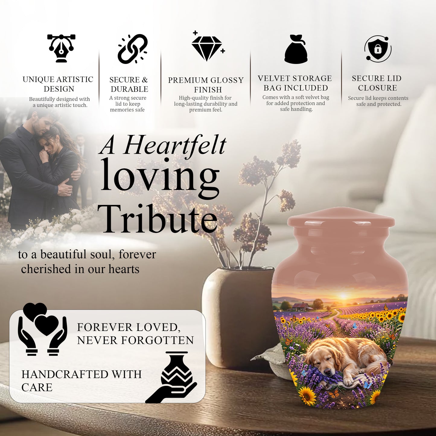 Golden Retriever Gog Memorial Urn - Personalized Pet Urns For Ashes