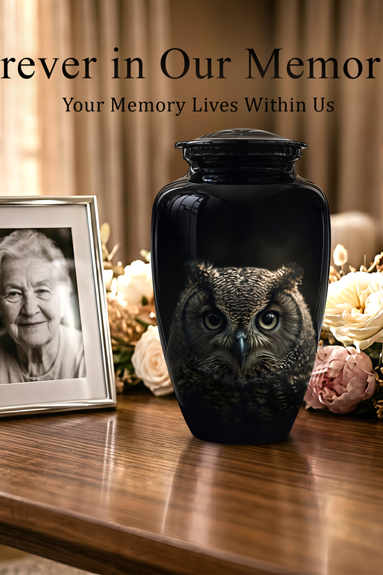 Owl Cremation Urns For Human Ashes - Black Burial Urns For Dad