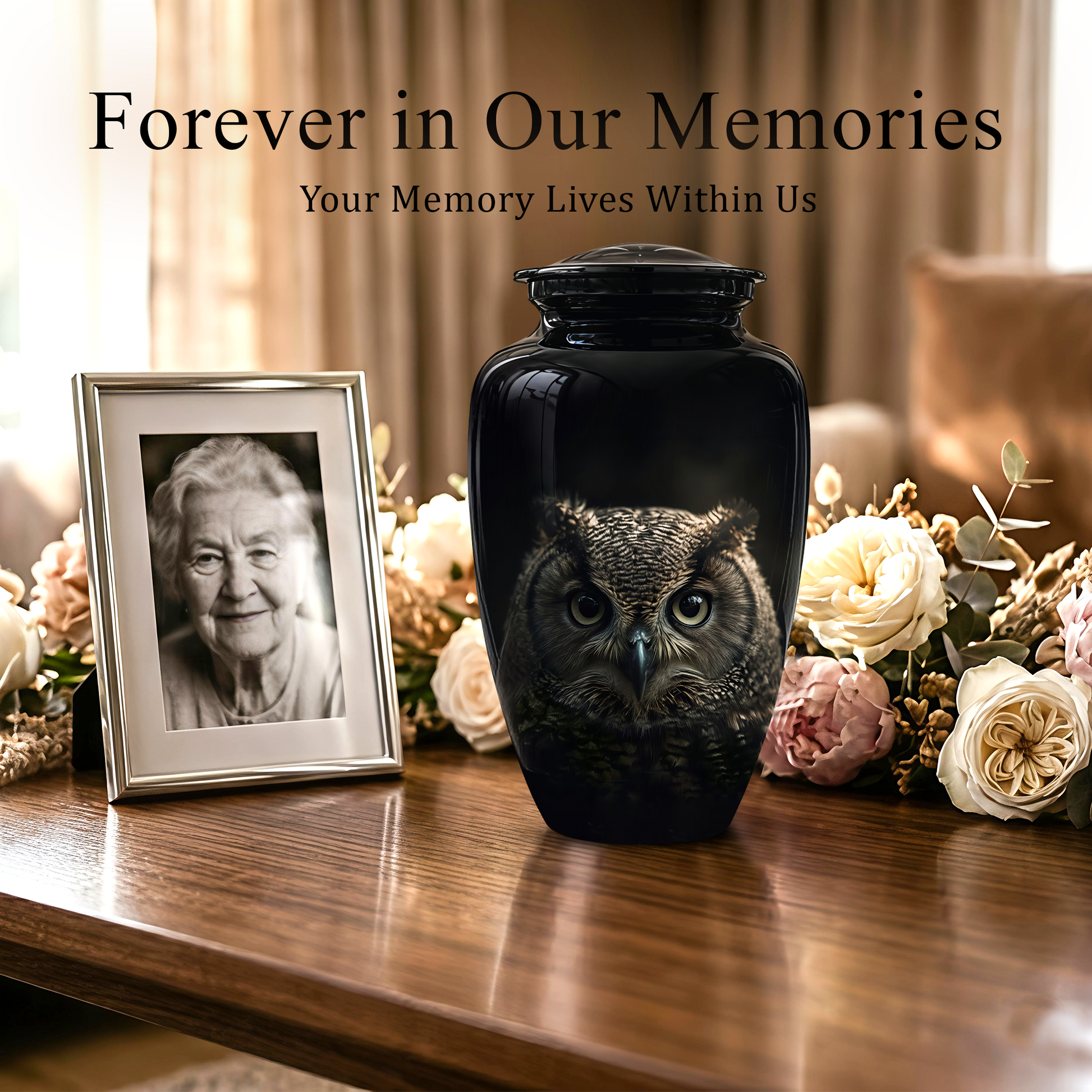 Owl Cremation Urns For Human Ashes - Black Burial Urns For Dad