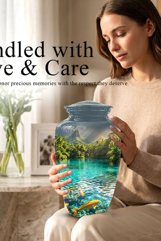 Koi Fish Themed Urn - Handcrafted Memorial Eternal Rest Urn For Ashes