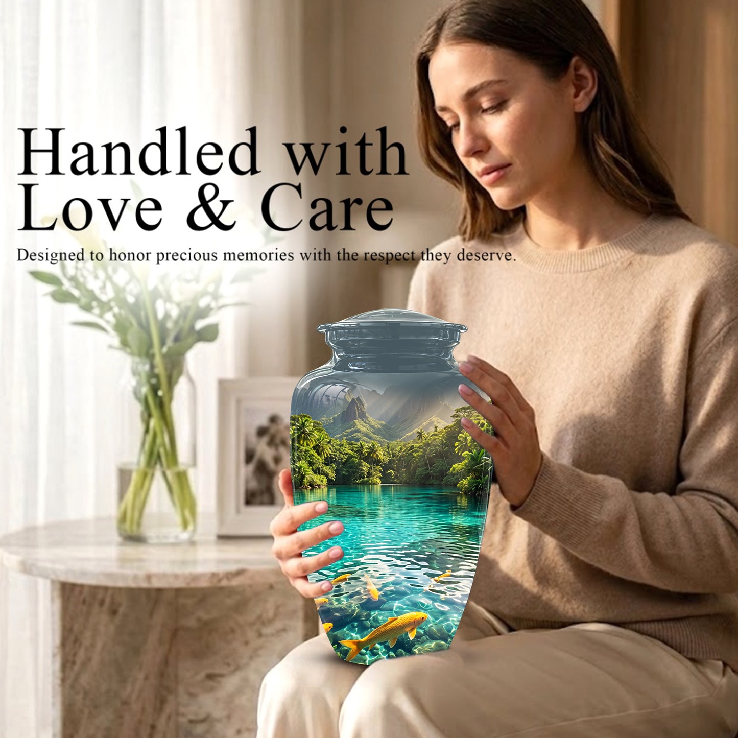 Koi Fish Themed Urn - Handcrafted Memorial Eternal Rest Urn For Ashes