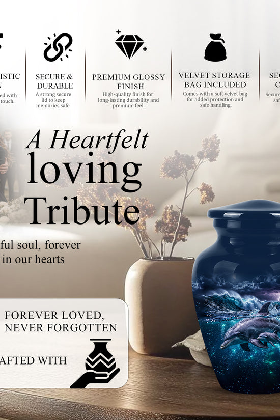 Dolphin Cremation Urn for Ashes –  Beautiful Ocean Storm Memorial Art