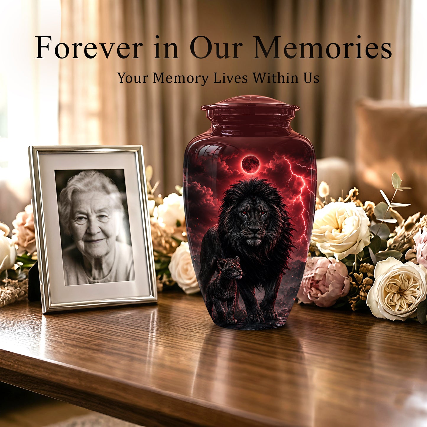 Lion With Cub Urn - Handcrafted Personalized Lion Burial Urn For Ashes