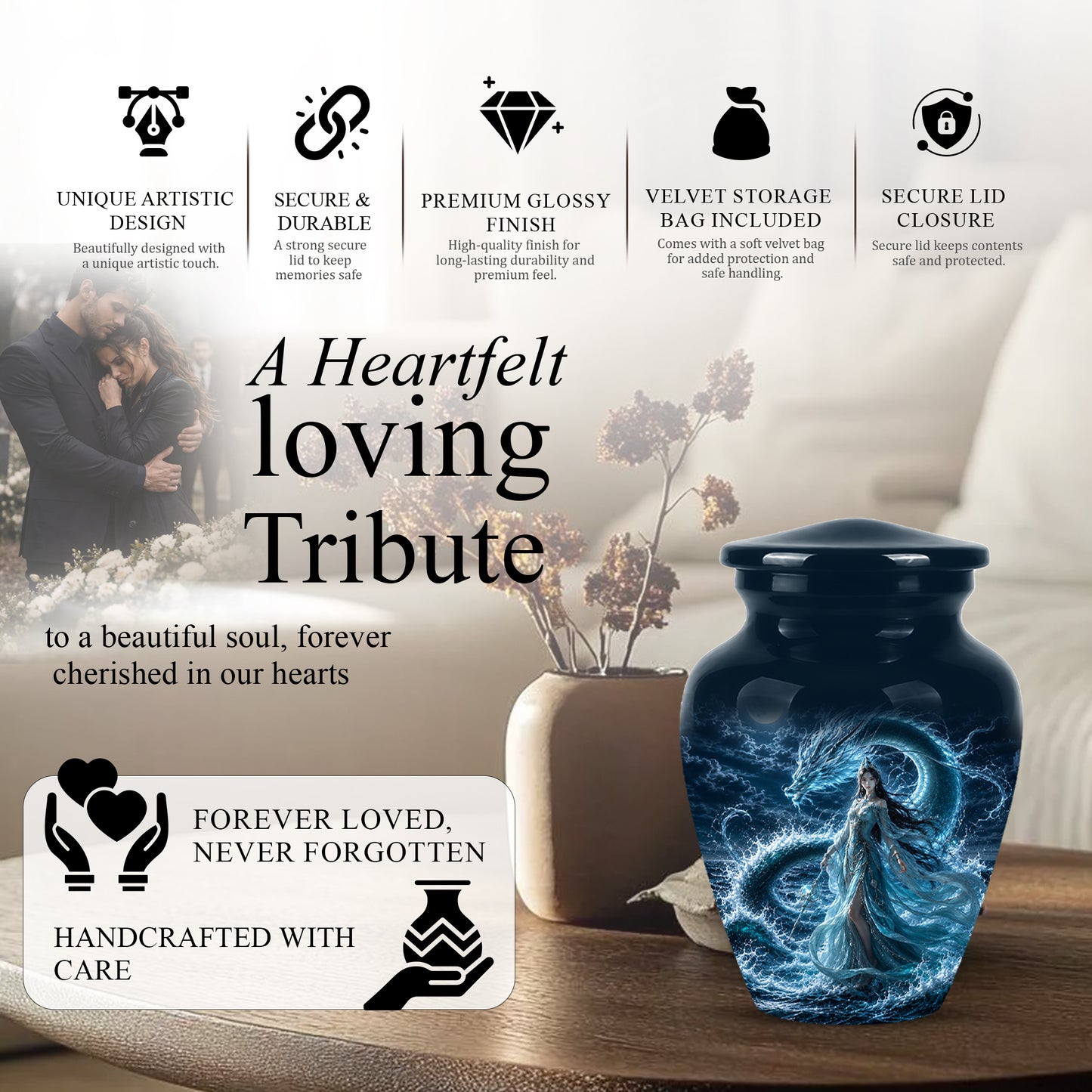 Celestial Dragon & Goddess Cremation Urn - Custom Handmade Adult Urns