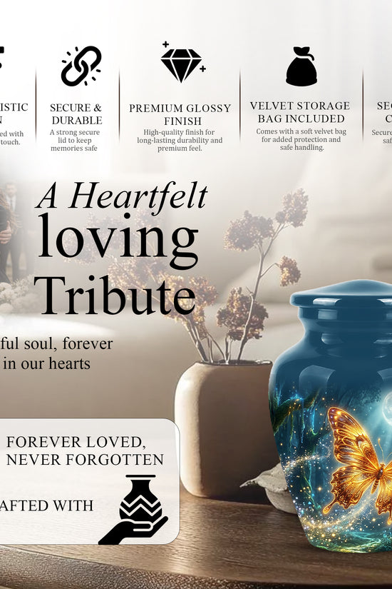 Glowing Yellow Butterfly Themed Urn - Moonlight Memorial Urns For Ashes