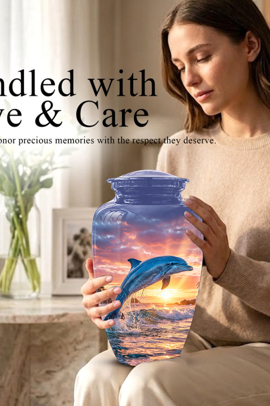 Blue Dolphin Themed Urn - Sunset Custom Funeral Urns For Human Ashes