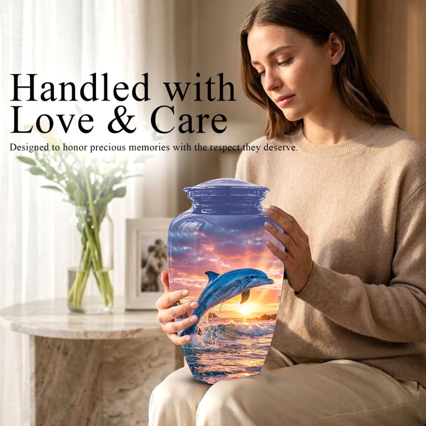 Blue Dolphin Themed Urn - Sunset Custom Funeral Urns For Human Ashes