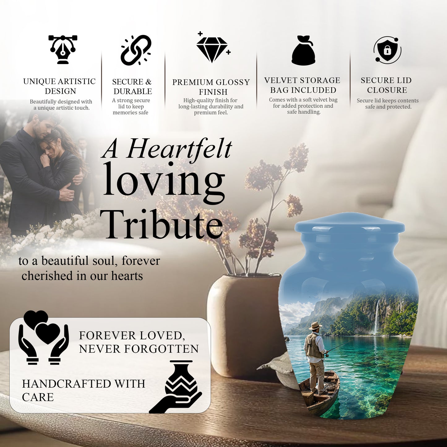 Fishing Boat Memorial Urn - Artistic Landscape Urns For Human Ashes