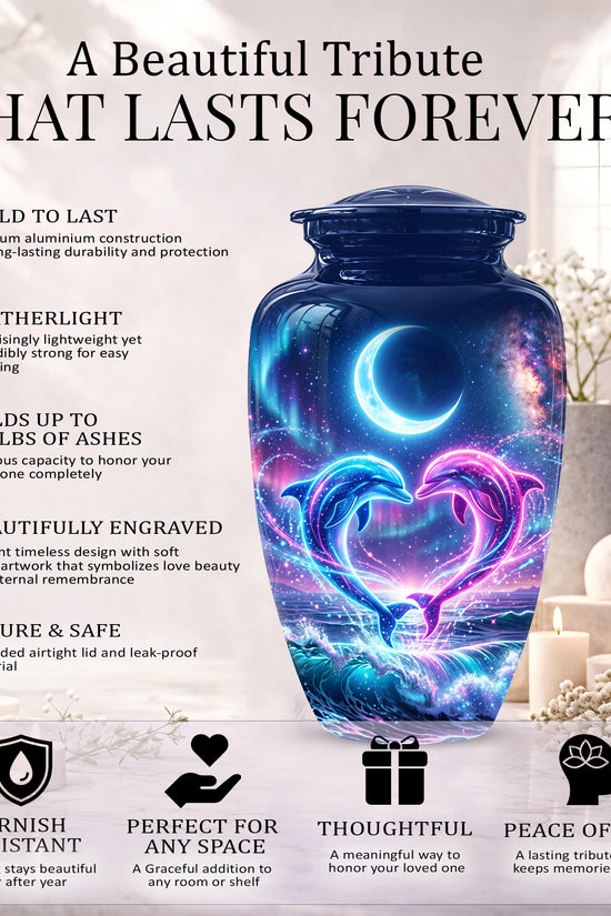 Heart Dolphin Cremation Urn for Ashes – Celestial Moon Memorial Urns