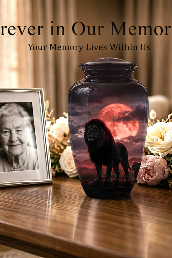 Lion Themed Cremation Urns - Blood Moon Scenic Urns For Loved Ones