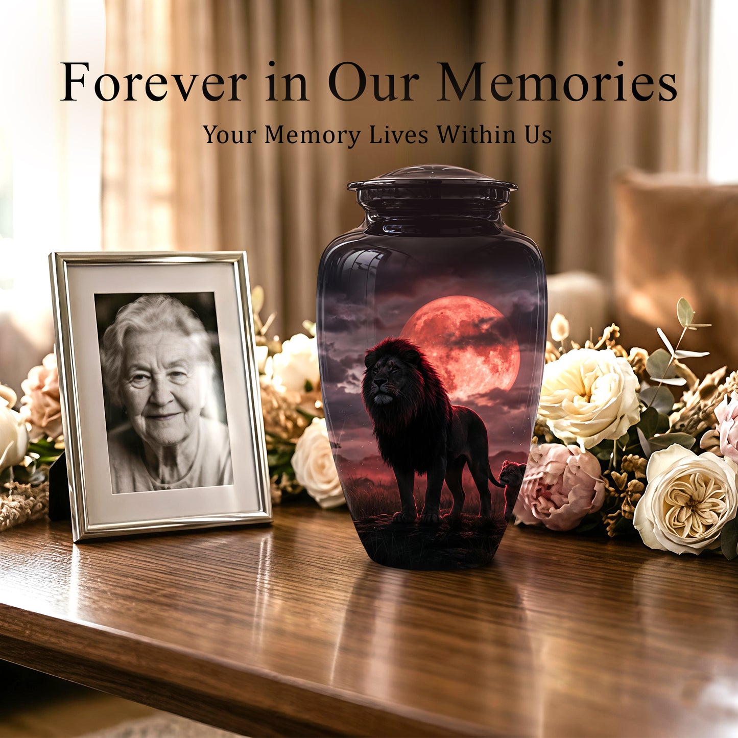 Lion Themed Cremation Urns - Blood Moon Scenic Urns For Loved Ones