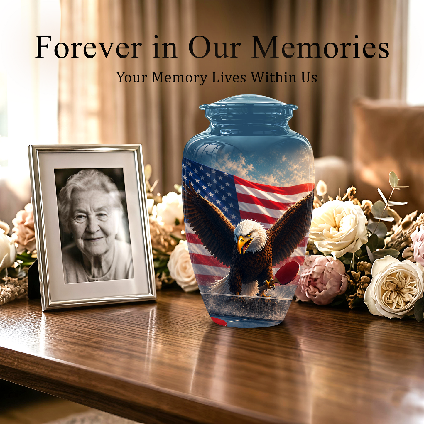 Flying Eagle With American Flag Urn - Patriotic Funeral Memorial Urns