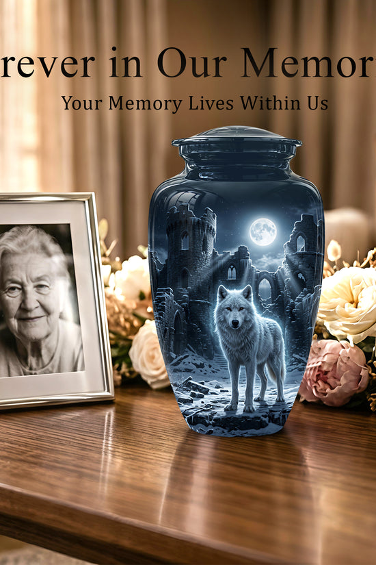 Night Wolf Memorial Urn - Moonlight Funeral Urns For Men & Women Ashes