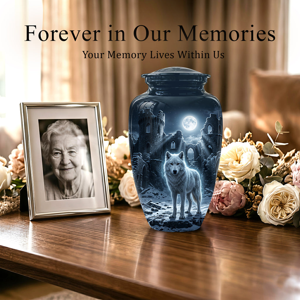 Night Wolf Memorial Urn - Moonlight Funeral Urns For Men & Women Ashes