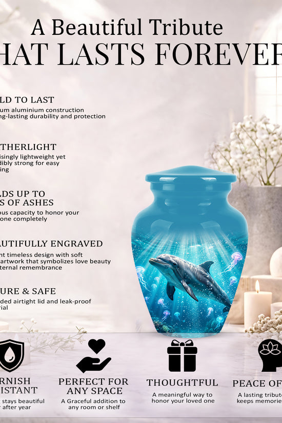 Dolphin Themed Urn - Beautifully Handcrafted Burial Urns For Mom Ashes