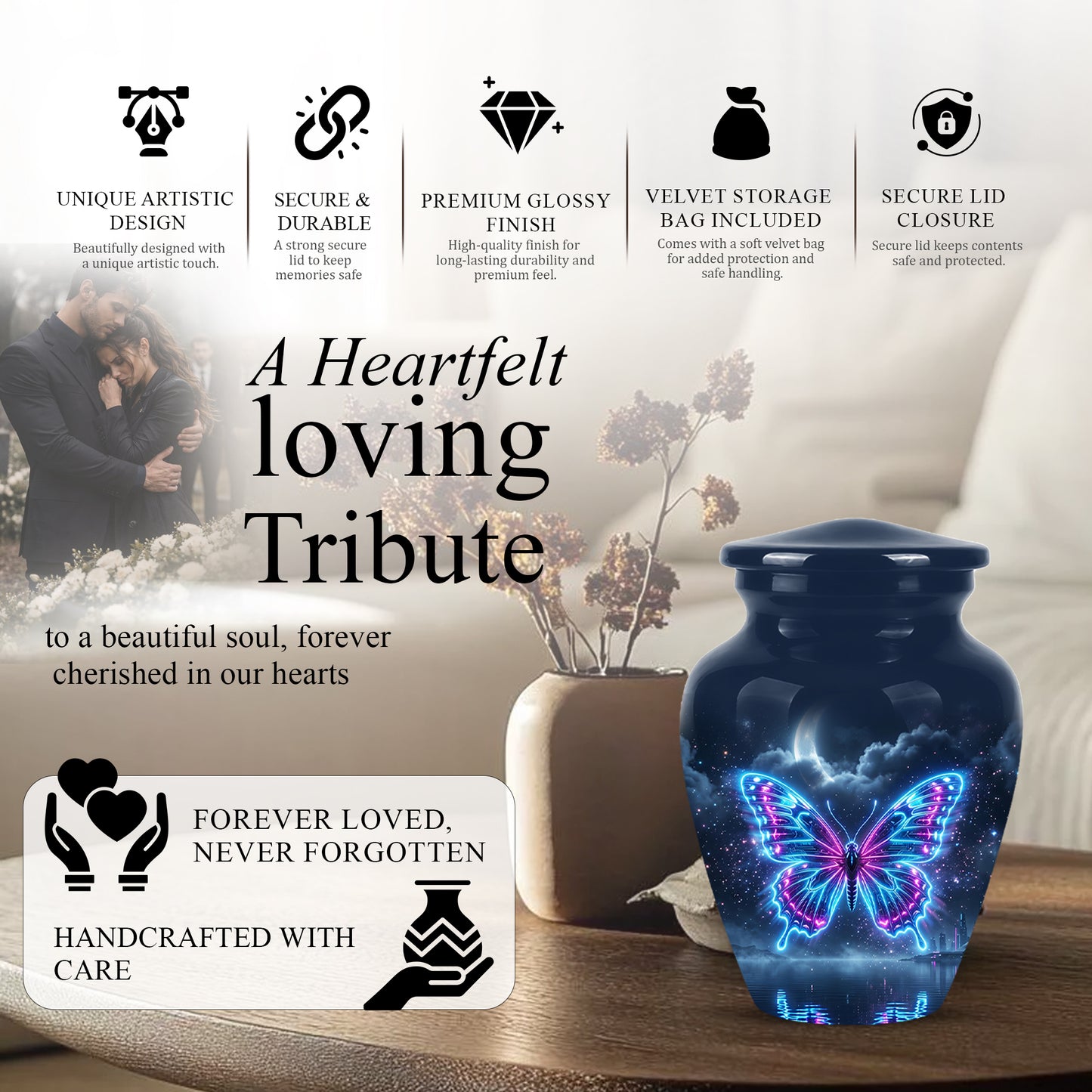 Colorful Flying Butterfly Urn - Moonlight Memorial Urns For Mom Ashes