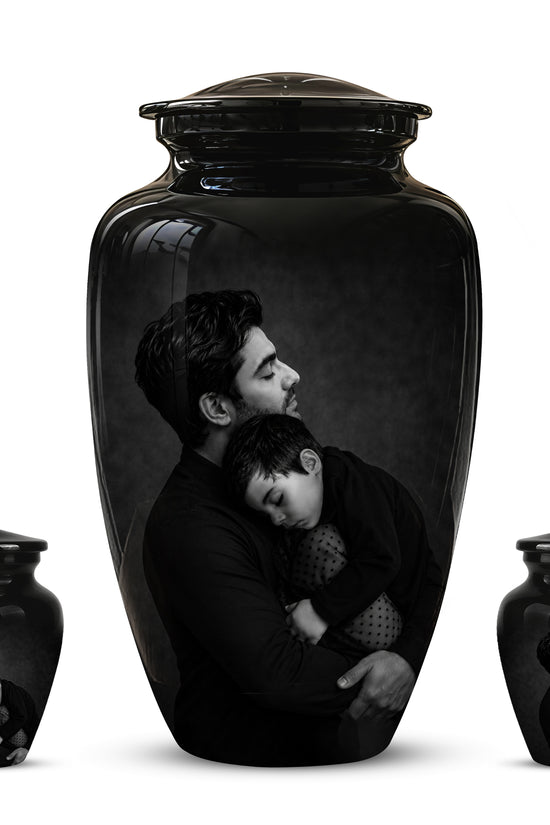 Black Father & Son Memorial Urn - Custom Cremation To Tribute Dad Ashes