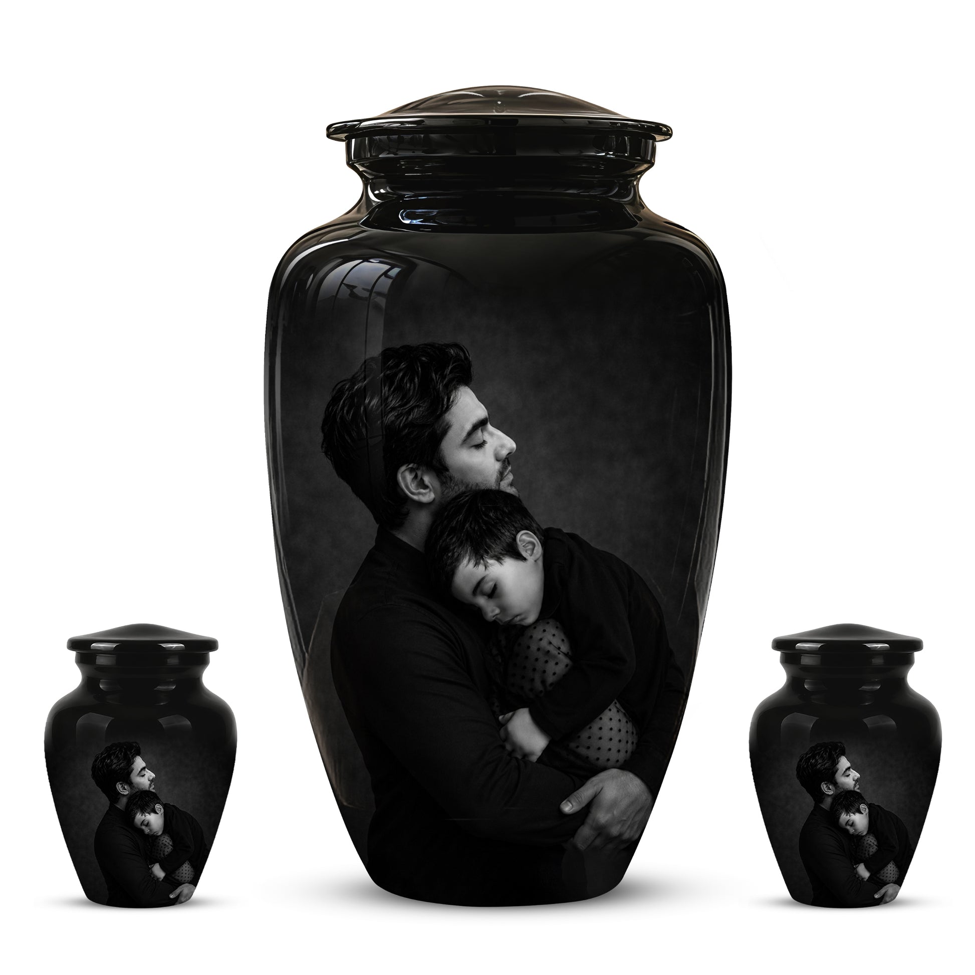 Black Father & Son Memorial Urn - Custom Cremation To Tribute Dad Ashes