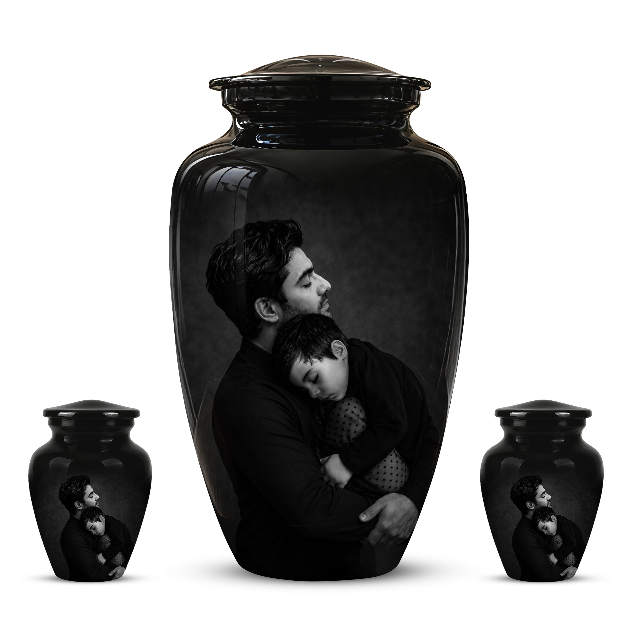 Black Father & Son Memorial Urn - Custom Cremation To Tribute Dad Ashes