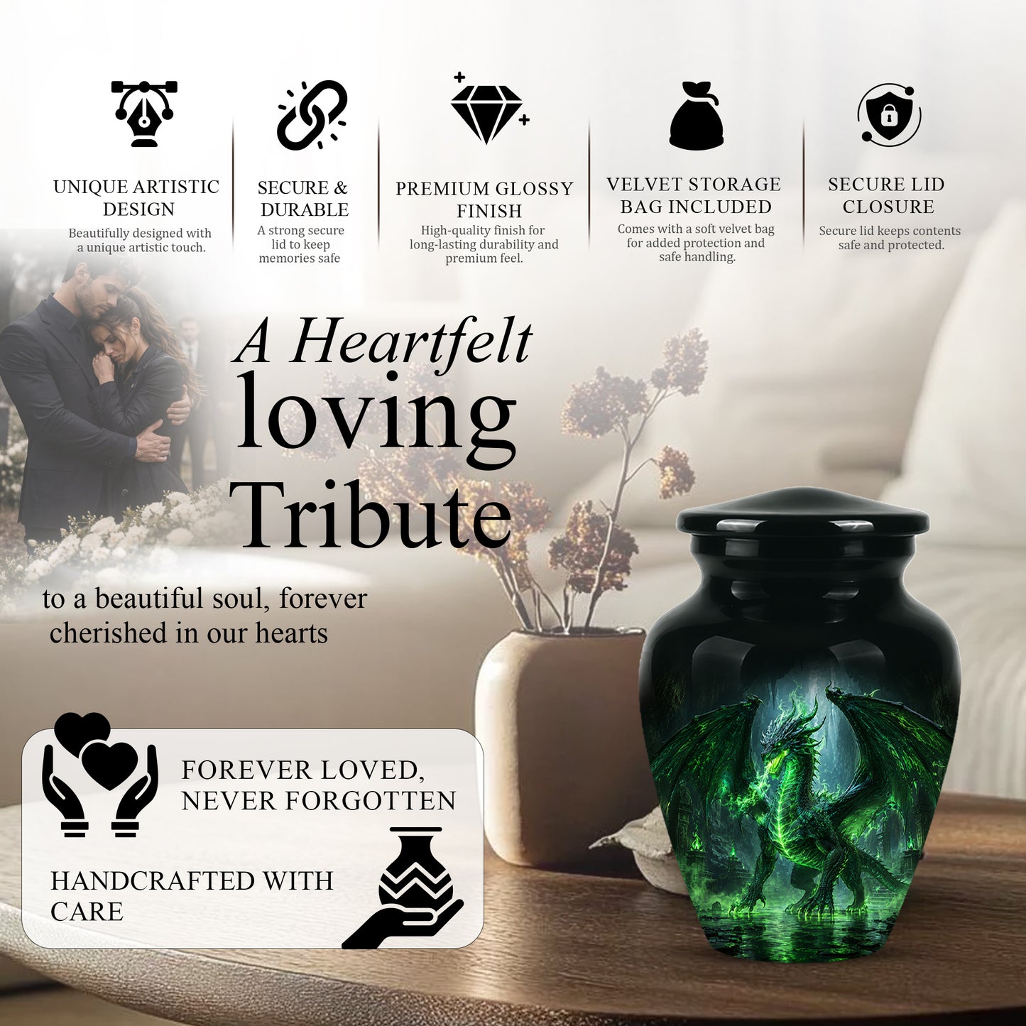 Dragon Themed Urn - Mythical Artistic Memorial Urns For Human Ashes