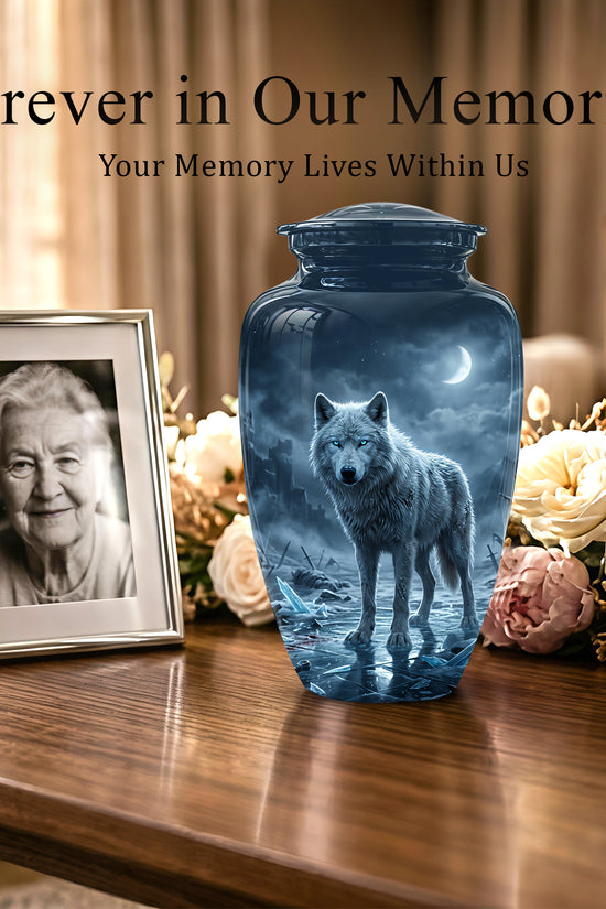 Moonlight White Wolf Urn for Human Ashes - Urns For Men & Women Ashes