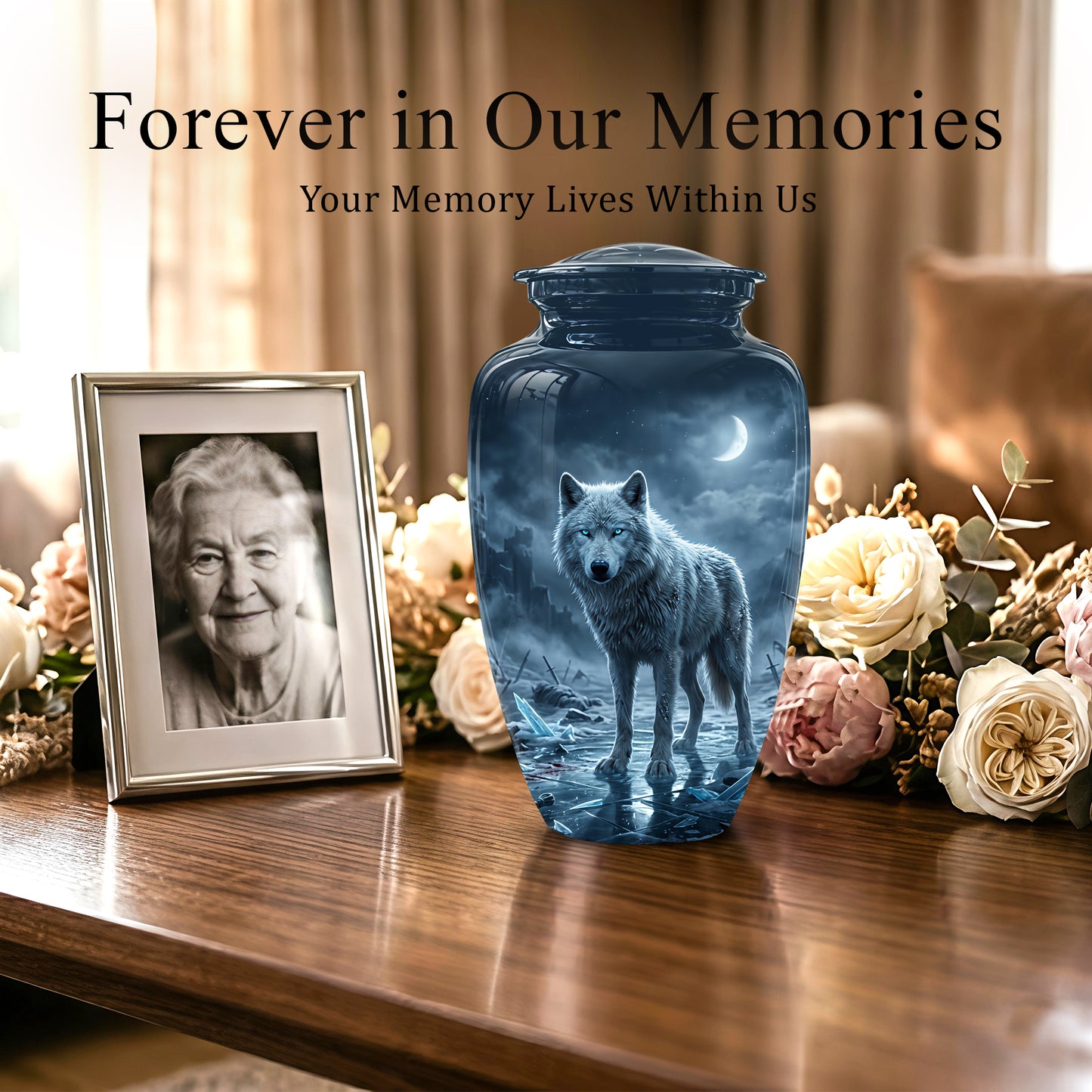 Moonlight White Wolf Urn for Human Ashes - Urns For Men & Women Ashes