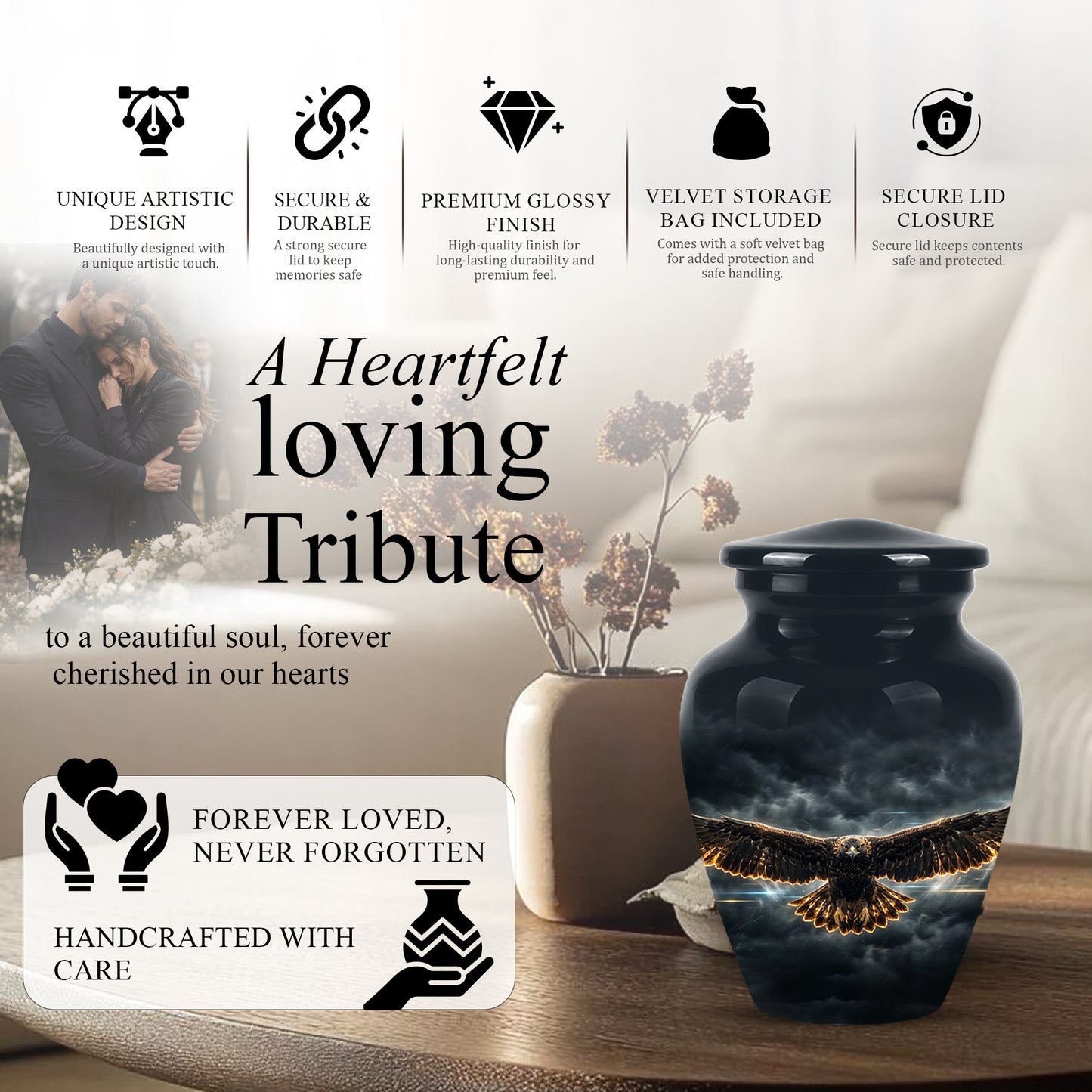 Flying Eagle Memorial Urn - Handcrafted Custom Urns For Human Ashes
