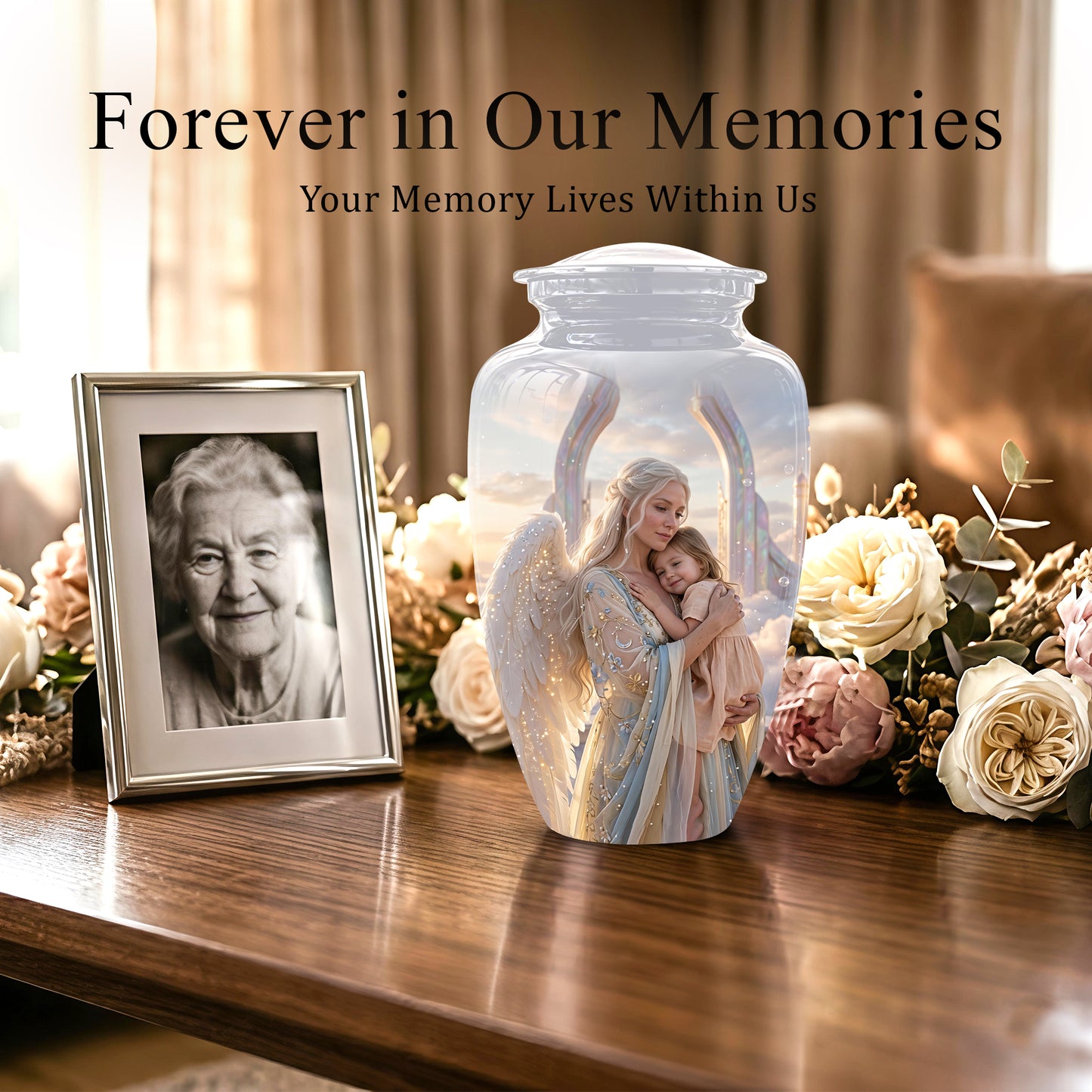 Angel Mother With Child Memorial Urn - Artistic Cremation Urns For Mom