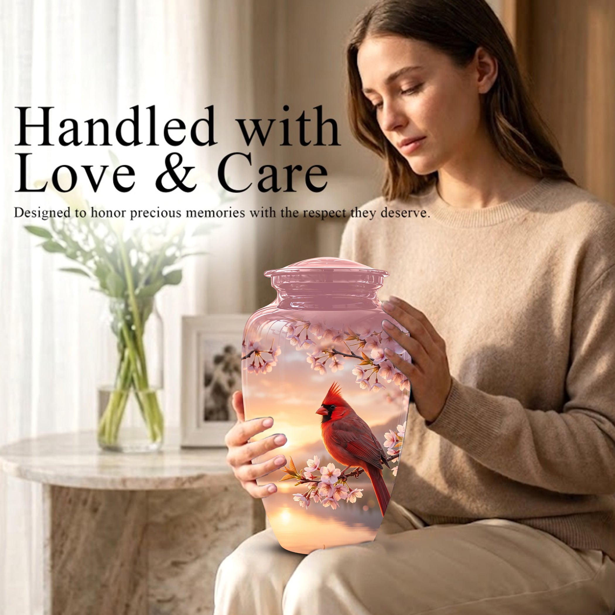 Cardinal Bird Themed Urn - Beautiful Memorial Urns For Spiritual Ashes