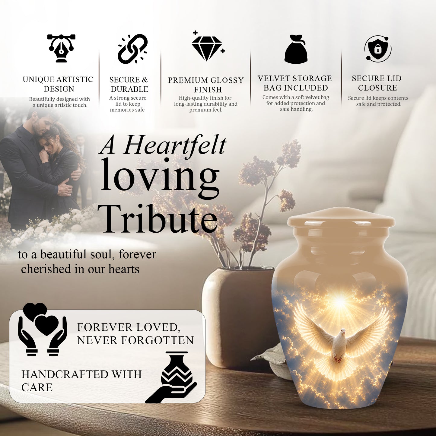 Flying Dove Cremation Urn - Custom Handcrafted Urn For Human Ashes