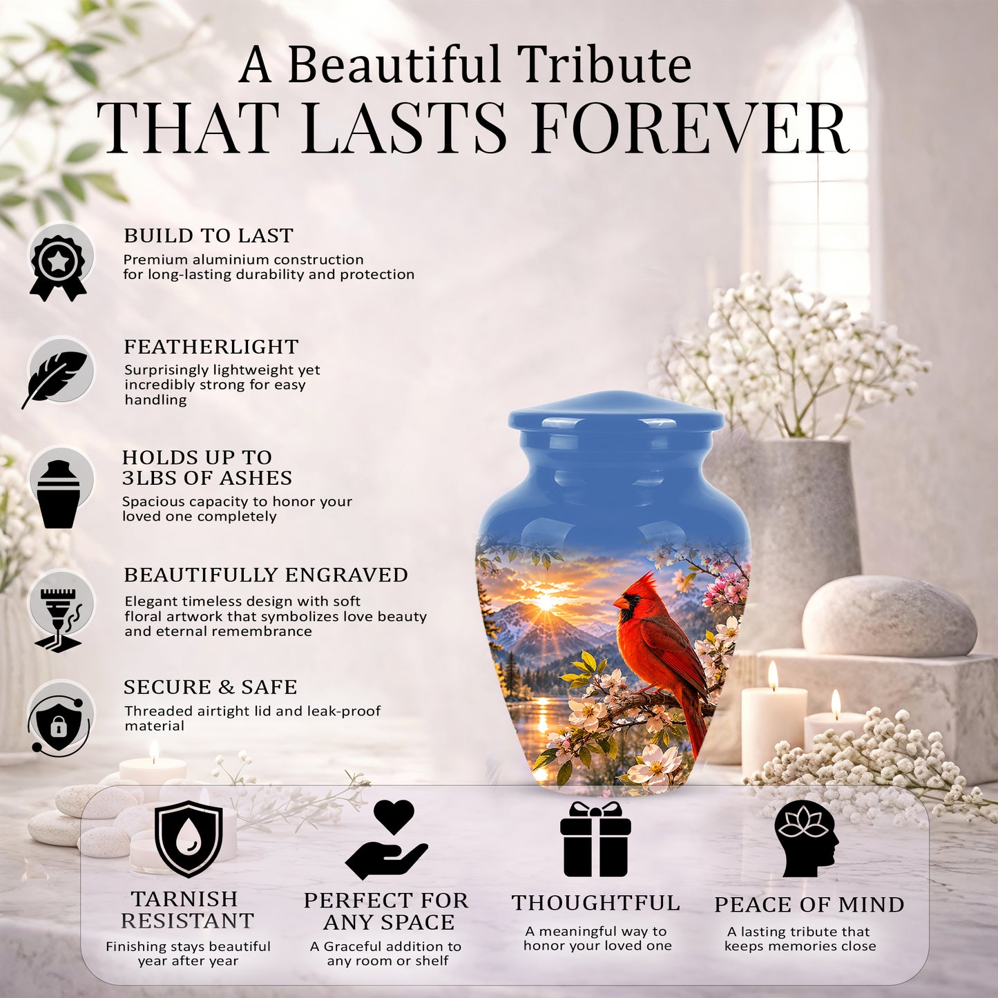 Red Cardinal Bird Cremation Urns - Beautiful Memorial Urns For Ashes