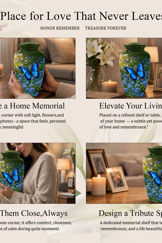 Blue Flying Butterfly Themed Urn - Majestic Butterfly Urns For Ashes
