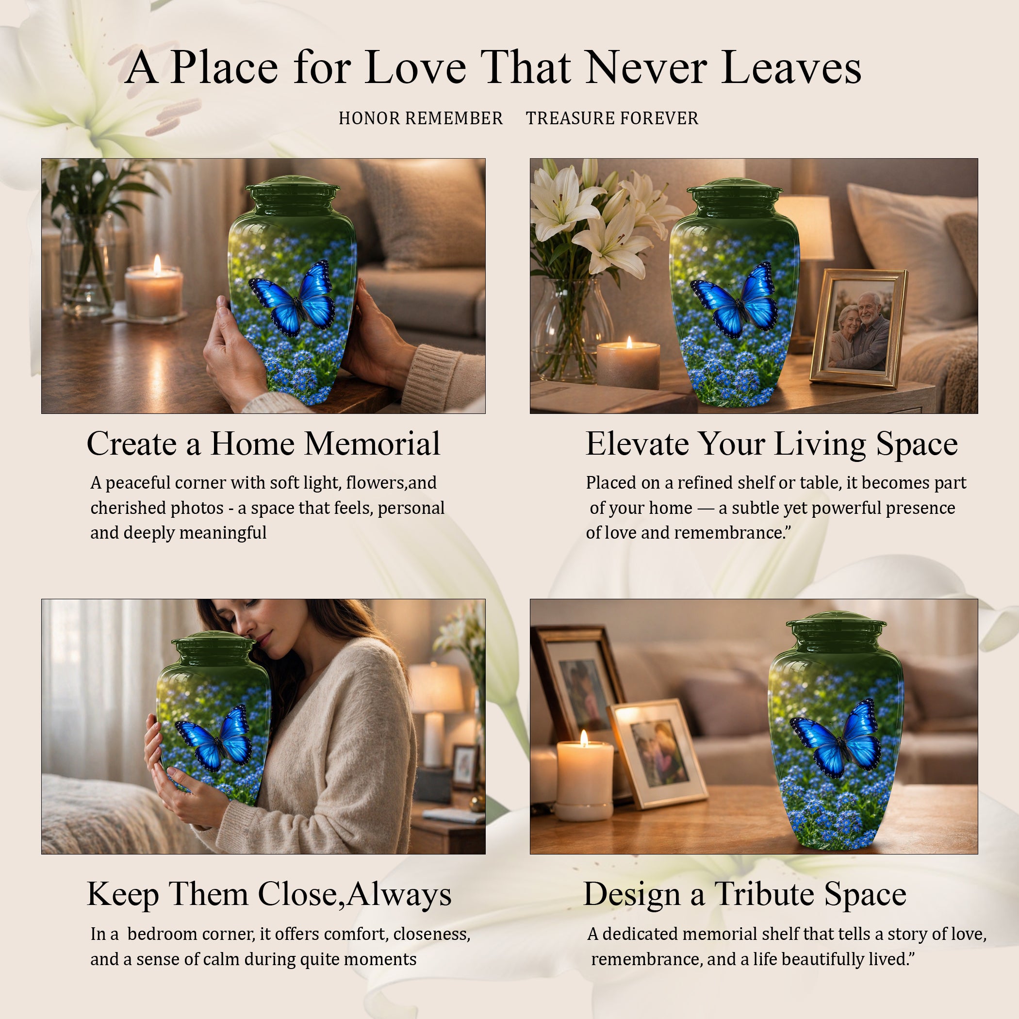 Blue Flying Butterfly Themed Urn - Majestic Butterfly Urns For Ashes