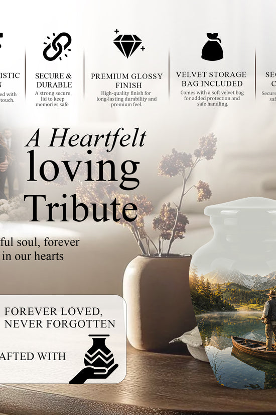 Fishing Cremation Urn - Artistic Landscape Fishing Urns For Dad Ashes