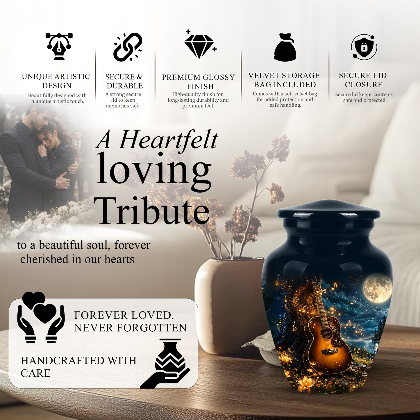 Artistic Guitar Cremation Urn - Starry Night Keep Urn For Music Lovers