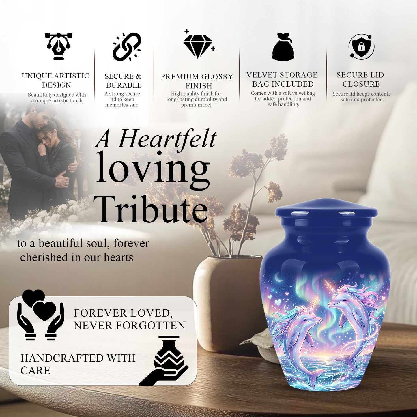 Baby Dolphin Cremation Urn - Personalized Artistic Urns For Human Ashes