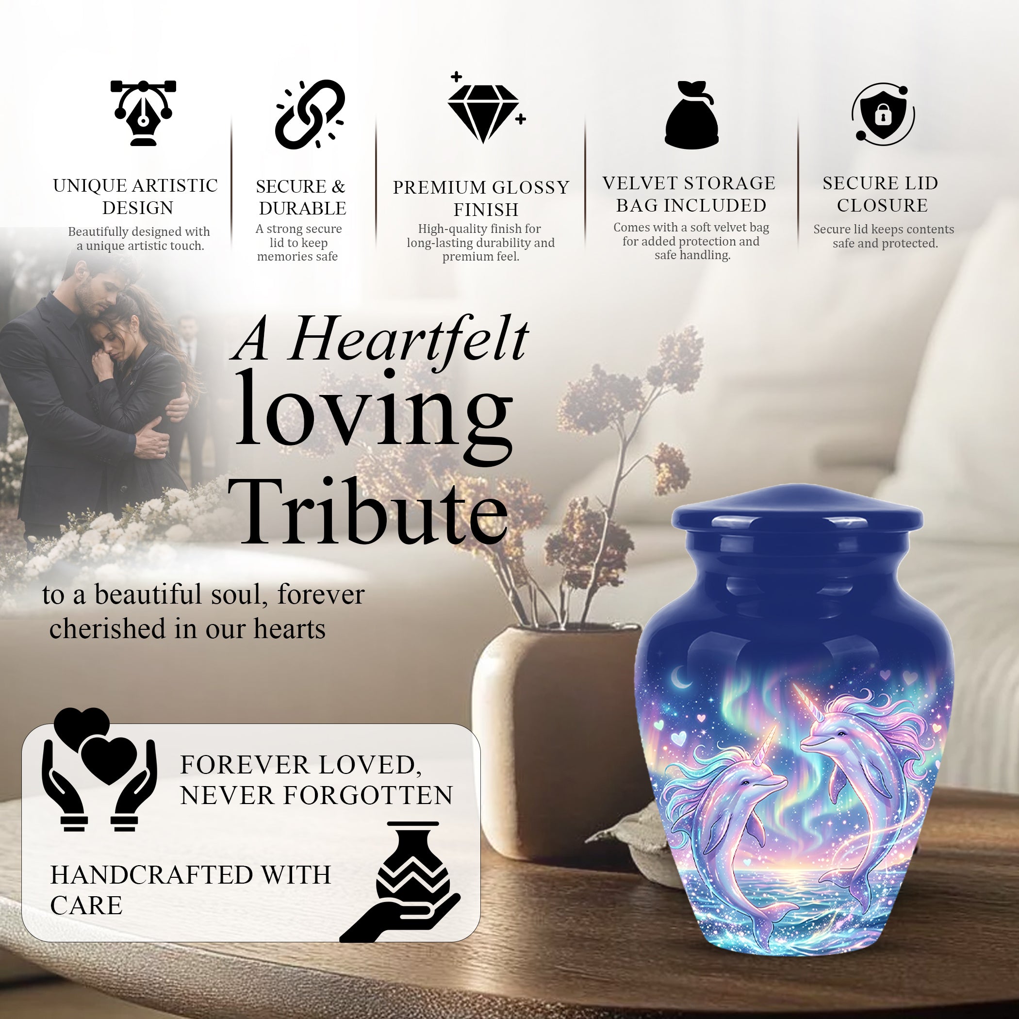 Baby Dolphin Cremation Urn - Personalized Artistic Urns For Human Ashes