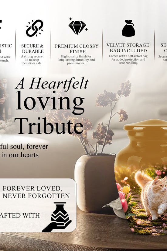Brown Cat Cremation Urn - Custom Handcrafted Burial Urns For Pet Ashes