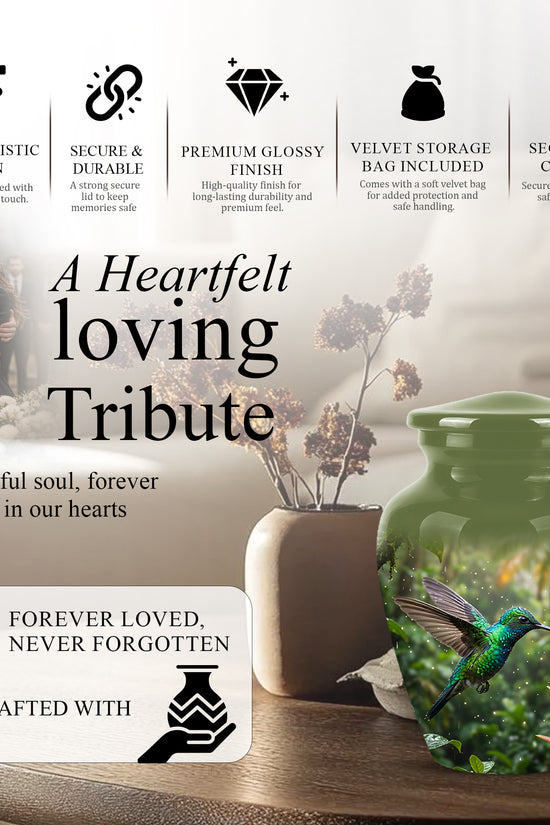 Celestial Flying Green Hummingbird Urn - Majestic Handcrafted Burial Urn