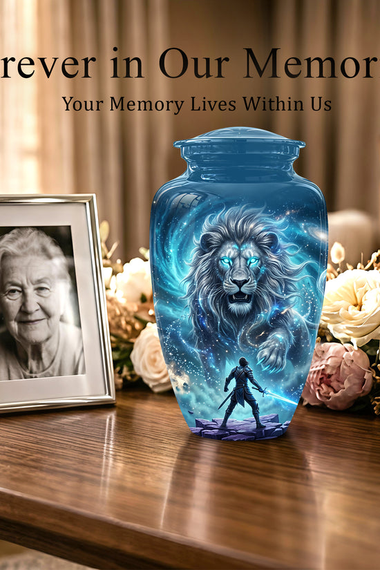 Celestial Cosmic Lion Cremation Urn - Lion Adult Male Memorial Tribute Urn